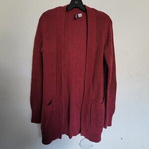 H&M Burgundy Red Maroon Oversize Chunky Knit Long Sleeve Open Cardigan Sweater 2